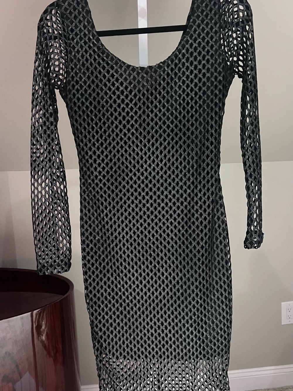 Black Mesh Long-Sleeve Sheath Dress — Scoop Neck
